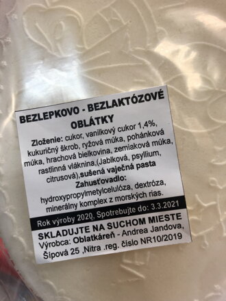 Oblátky Bezlepkovo Bezlaktózové Oblatkáreň 10 ks